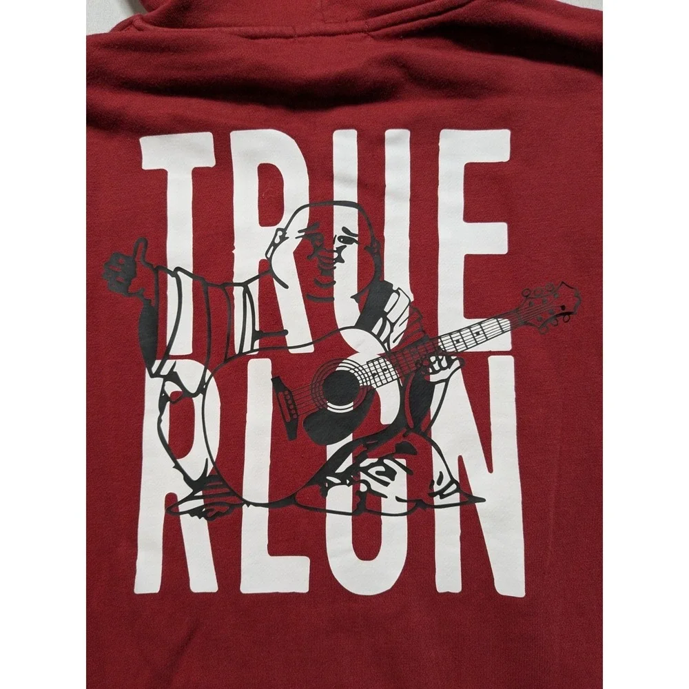 True Religion Buddha Hoodie - Men Large Burgundy Zip‎ Double-Sided